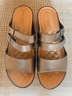 Henry Ferrera Pewter Metallic Slide Sandals